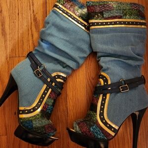 Stylish Denim and Multicolor Women's Boots